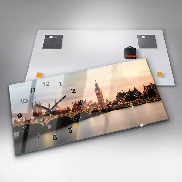Horizontální skleněné hodiny na stěnu Big Ben londýnské panorama