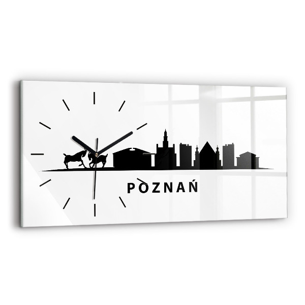 Horizontální skleněné hodiny na stěnu Grafika panoramatu Poznaně
