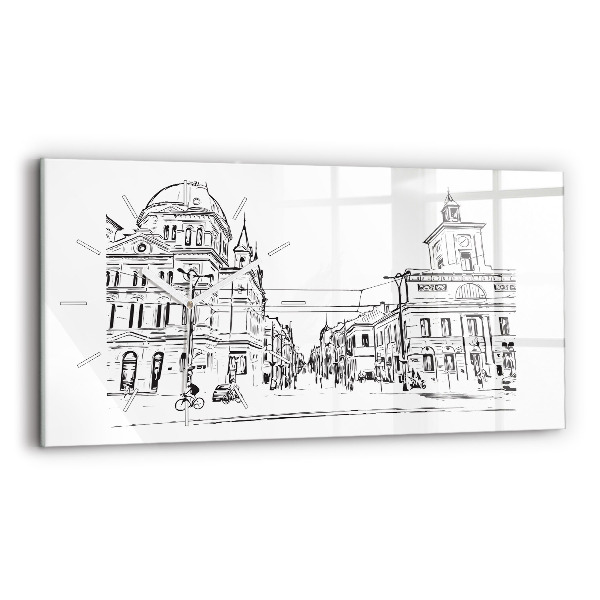 Horizontální skleněné hodiny na stěnu Ilustrace města Poznaně