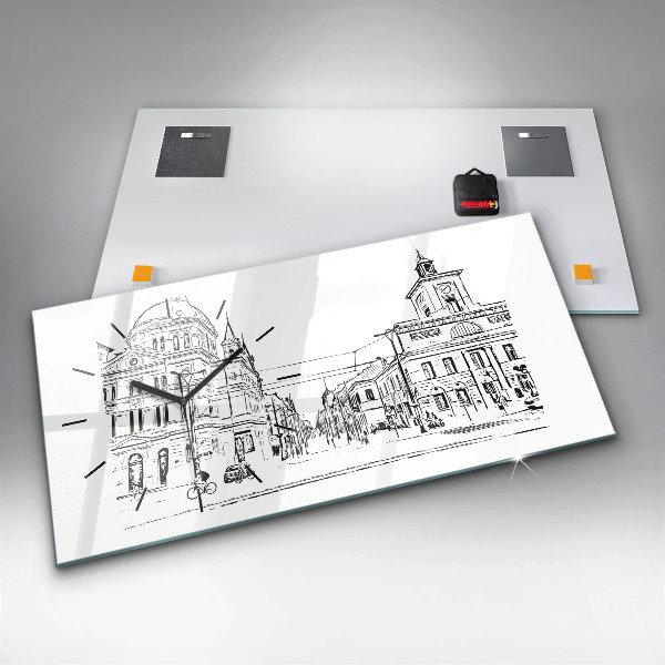 Horizontální skleněné hodiny na stěnu Ilustrace města Poznaně