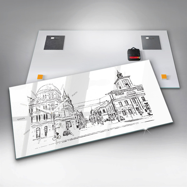 Horizontální skleněné hodiny na stěnu Ilustrace města Poznaně