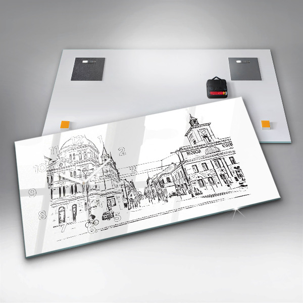 Horizontální skleněné hodiny na stěnu Ilustrace města Poznaně