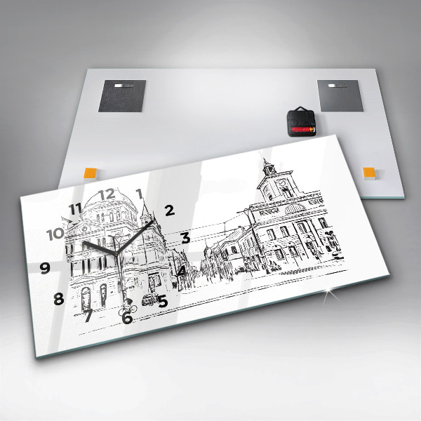Horizontální skleněné hodiny na stěnu Ilustrace města Poznaně