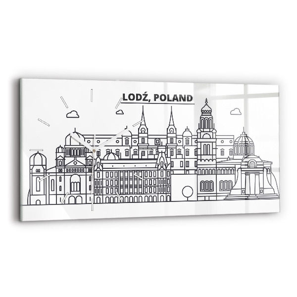 Horizontální hodiny na skle Lodžské architektonické panorama