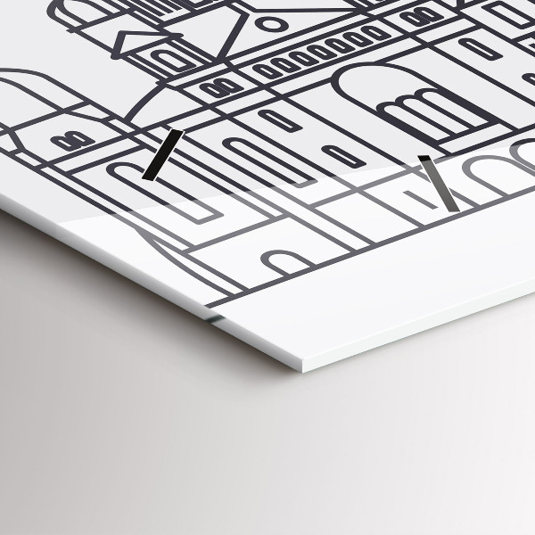 Horizontální hodiny na skle Lodžské architektonické panorama