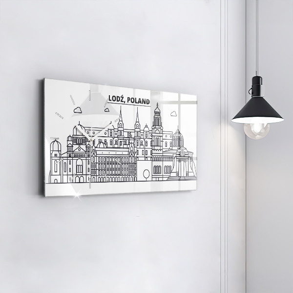 Horizontální hodiny na skle Lodžské architektonické panorama