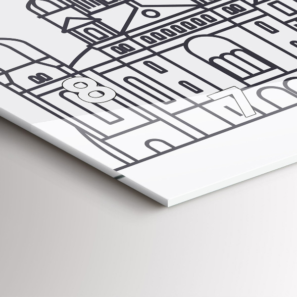 Horizontální hodiny na skle Lodžské architektonické panorama