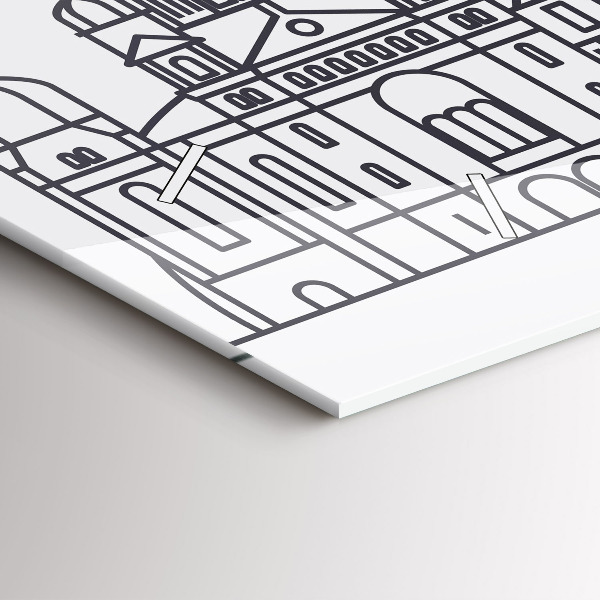 Horizontální hodiny na skle Lodžské architektonické panorama