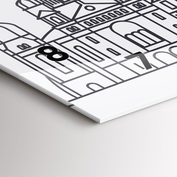 Horizontální hodiny na skle Lodžské architektonické panorama