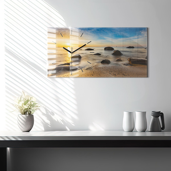 Horizontální skleněné hodiny na stěnu Východ slunce v Baltském moři