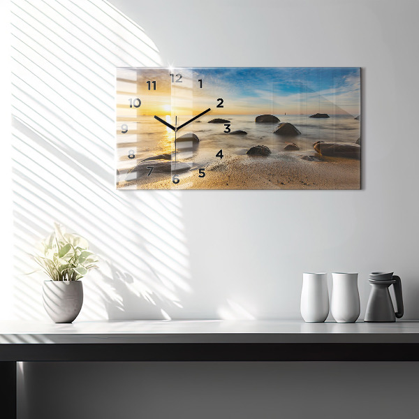Horizontální skleněné hodiny na stěnu Východ slunce v Baltském moři