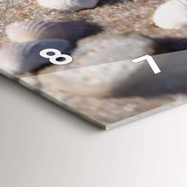 Horizontální hodiny na skle Mušle na pláži