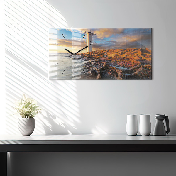 Horizontální hodiny na skle Maják a Baltské moře