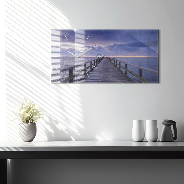 Horizontální skleněné hodiny na stěnu Molo na Baltském moři