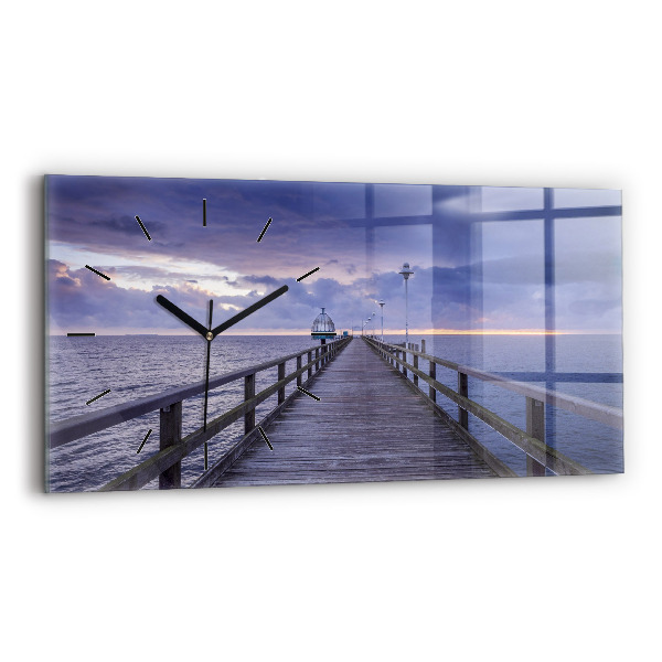 Horizontální skleněné hodiny na stěnu Molo na Baltském moři