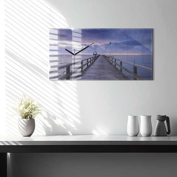 Horizontální skleněné hodiny na stěnu Molo na Baltském moři