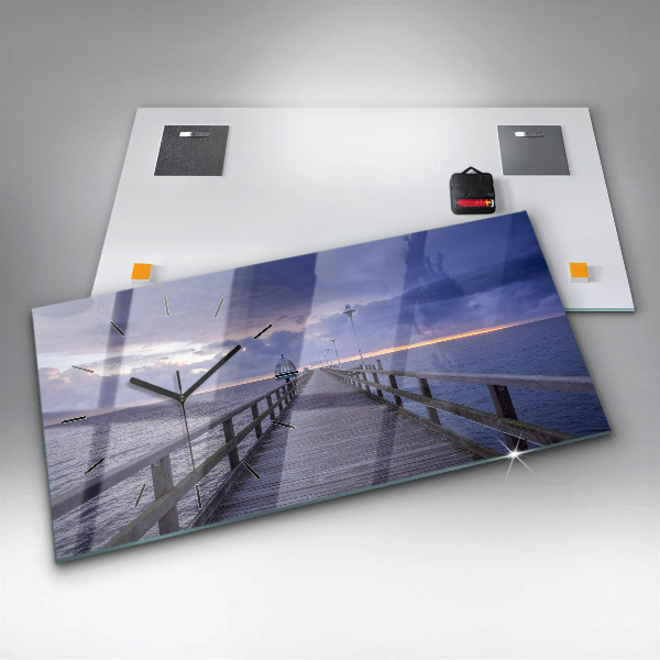 Horizontální skleněné hodiny na stěnu Molo na Baltském moři