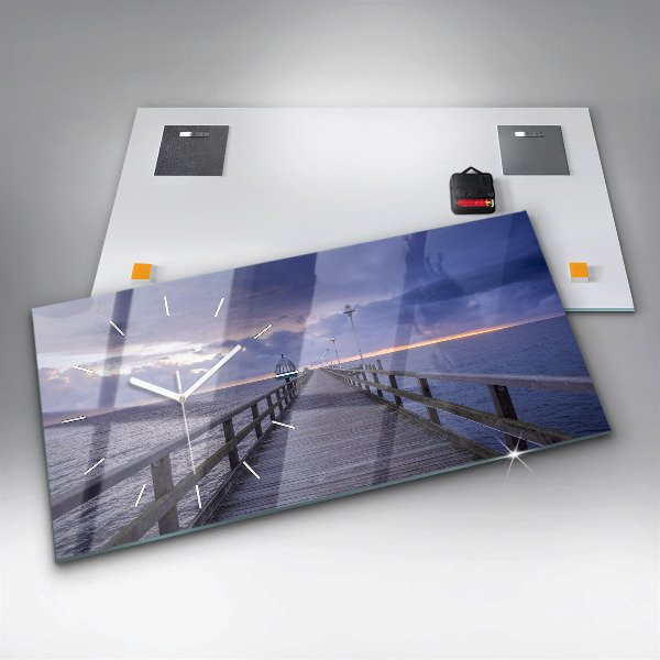 Horizontální skleněné hodiny na stěnu Molo na Baltském moři