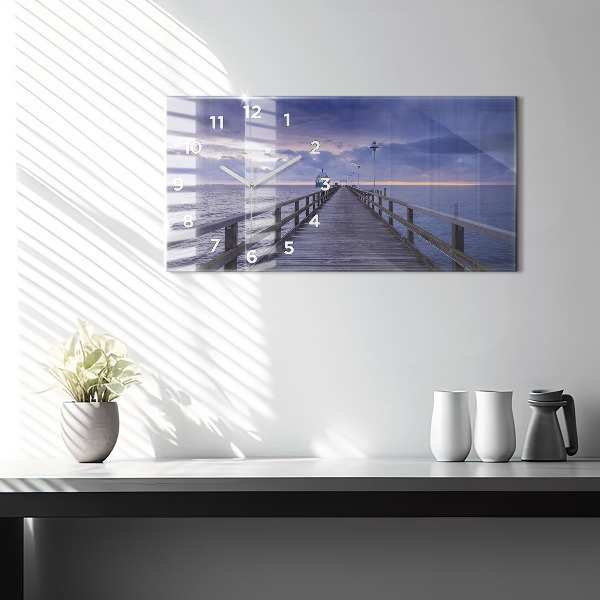 Horizontální skleněné hodiny na stěnu Molo na Baltském moři