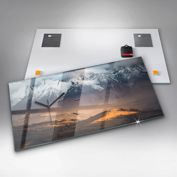 Horizontální skleněné hodiny na stěnu Tatry v zimním panoramatu