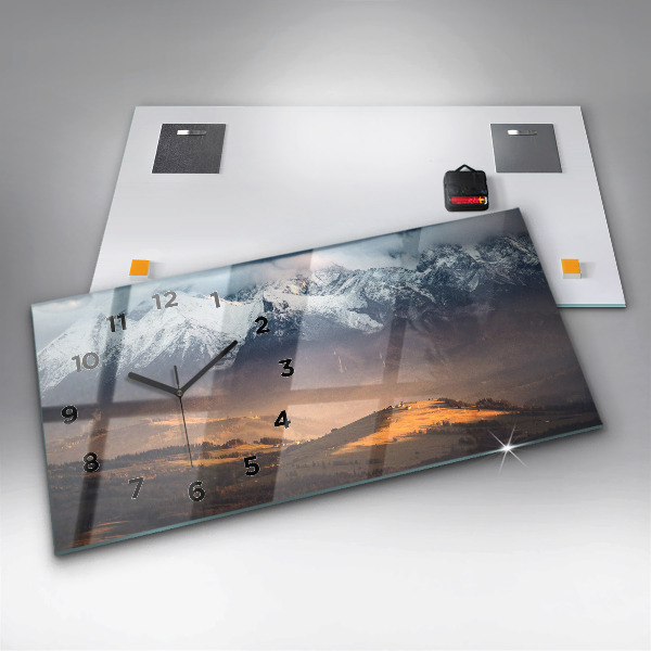 Horizontální skleněné hodiny na stěnu Tatry v zimním panoramatu