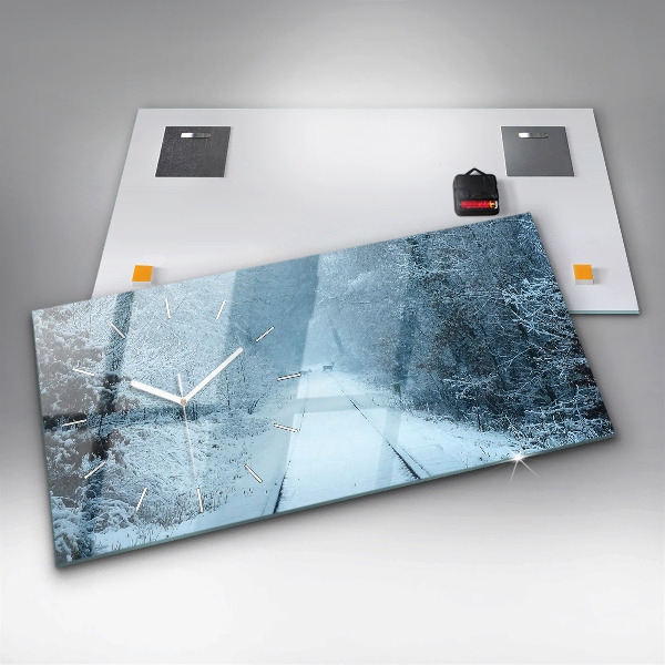 Horizontální skleněné hodiny na stěnu Jeleni na kolejích