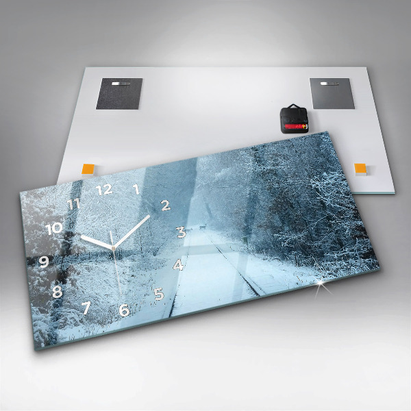 Horizontální skleněné hodiny na stěnu Jeleni na kolejích