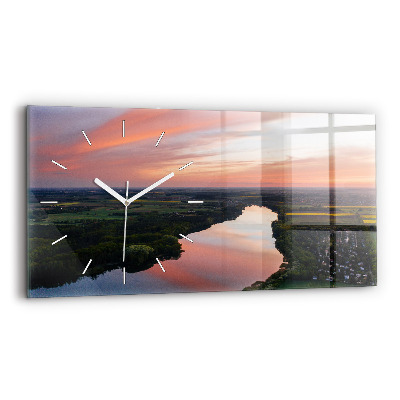 Horizontální skleněné hodiny na stěnu Pohled na jezero z ptačí perspektivy