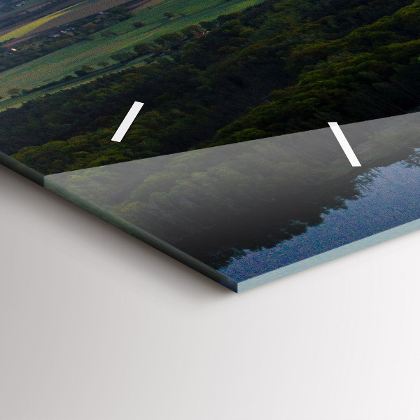 Horizontální skleněné hodiny na stěnu Pohled na jezero z ptačí perspektivy