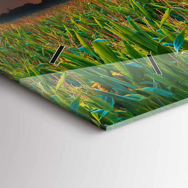 Horizontální skleněné hodiny na stěnu Slunečnice na louce