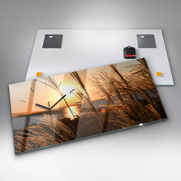 Horizontální skleněné hodiny na stěnu Pšenice ve zlaté hodině