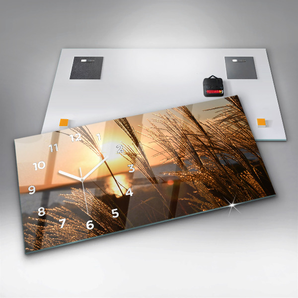 Horizontální skleněné hodiny na stěnu Pšenice ve zlaté hodině