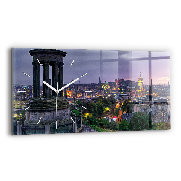 Horizontální skleněné hodiny na stěnu Edinburgh z Calton Hill