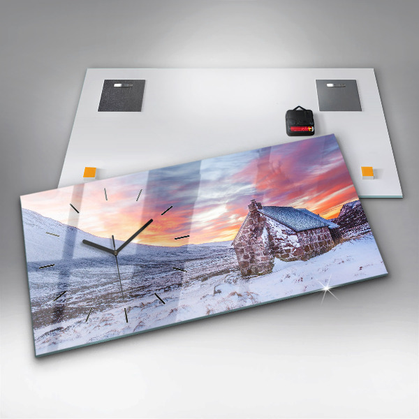 Horizontální skleněné hodiny na stěnu Chata v horách