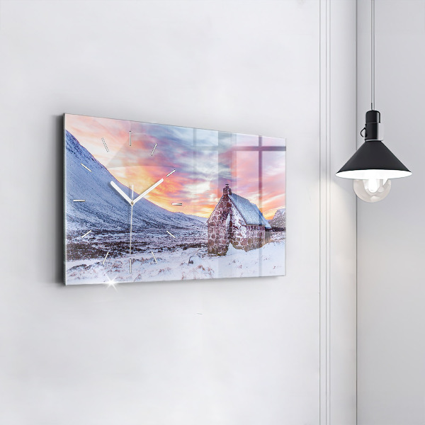 Horizontální skleněné hodiny na stěnu Chata v horách