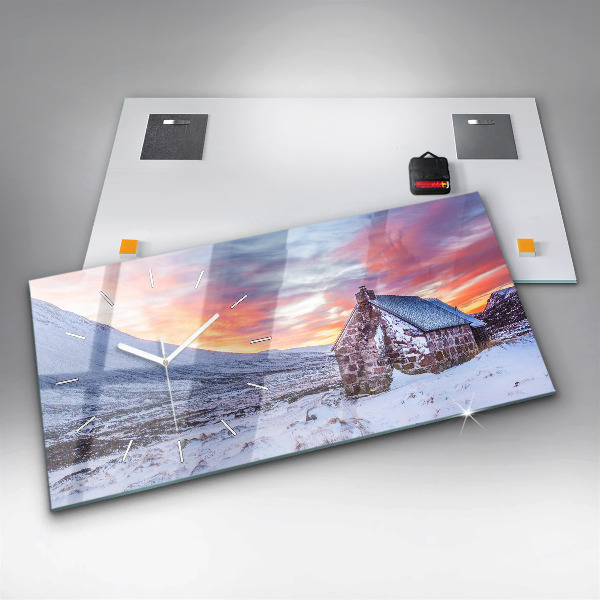 Horizontální skleněné hodiny na stěnu Chata v horách