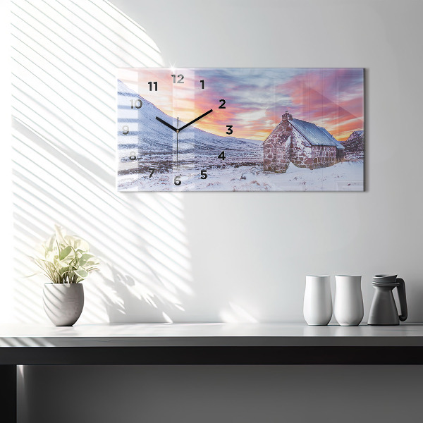 Horizontální skleněné hodiny na stěnu Chata v horách
