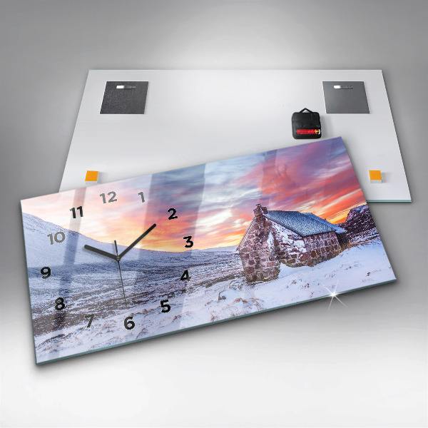 Horizontální skleněné hodiny na stěnu Chata v horách