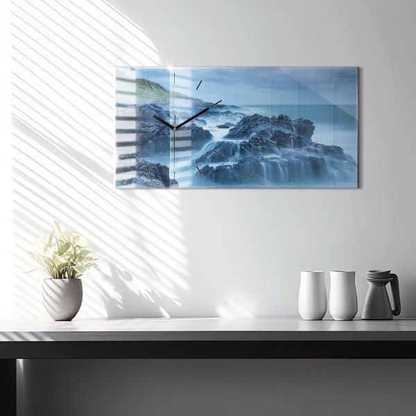 Horizontální skleněné hodiny na stěnu Maják