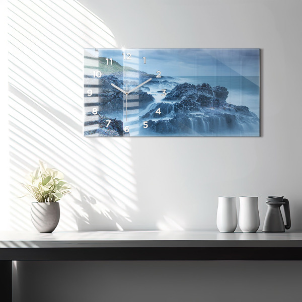 Horizontální skleněné hodiny na stěnu Maják