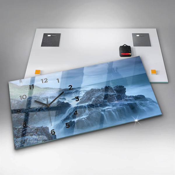 Horizontální skleněné hodiny na stěnu Maják