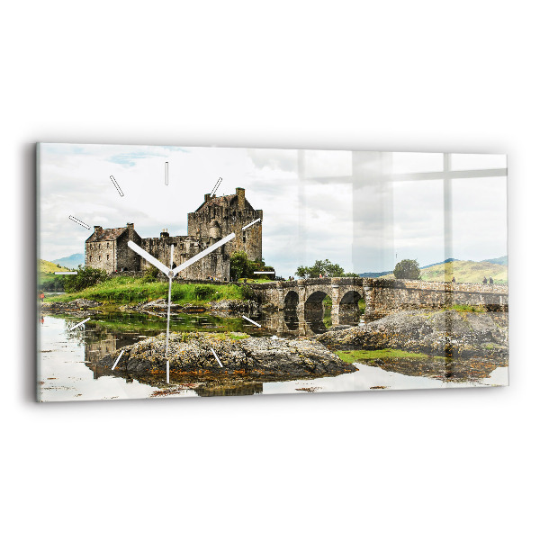 Horizontální skleněné hodiny na stěnu Hrad Eilean Donan Skotsko