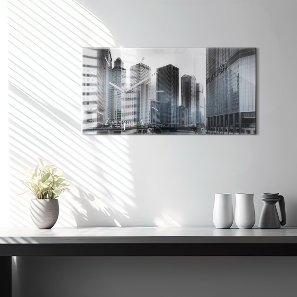 Horizontální skleněné hodiny na stěnu Loď s panoramatickým výhledem na město