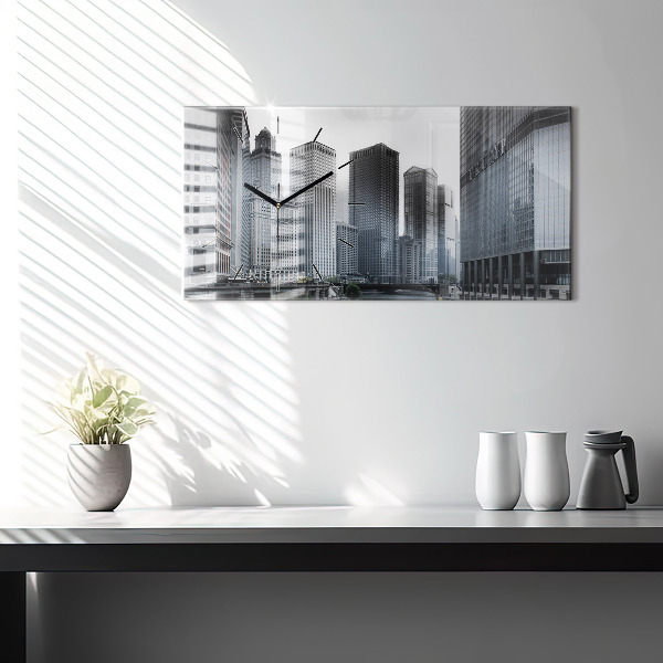 Horizontální skleněné hodiny na stěnu Loď s panoramatickým výhledem na město