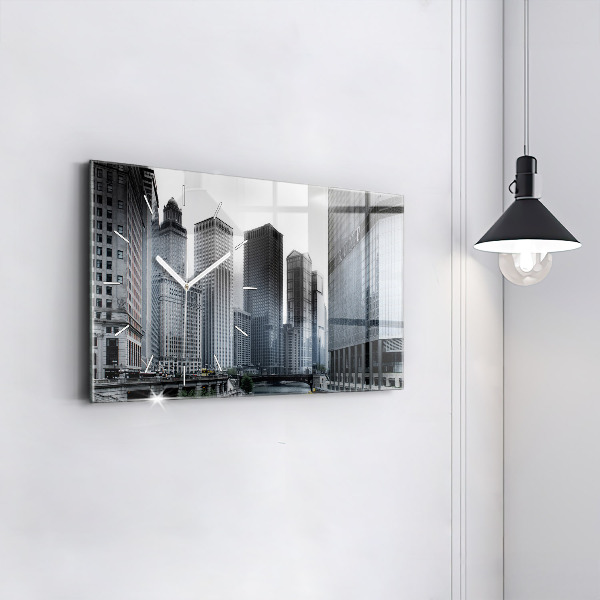 Horizontální skleněné hodiny na stěnu Loď s panoramatickým výhledem na město