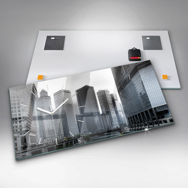 Horizontální skleněné hodiny na stěnu Loď s panoramatickým výhledem na město