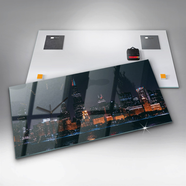 Horizontální skleněné hodiny na stěnu Krajina Chicaga