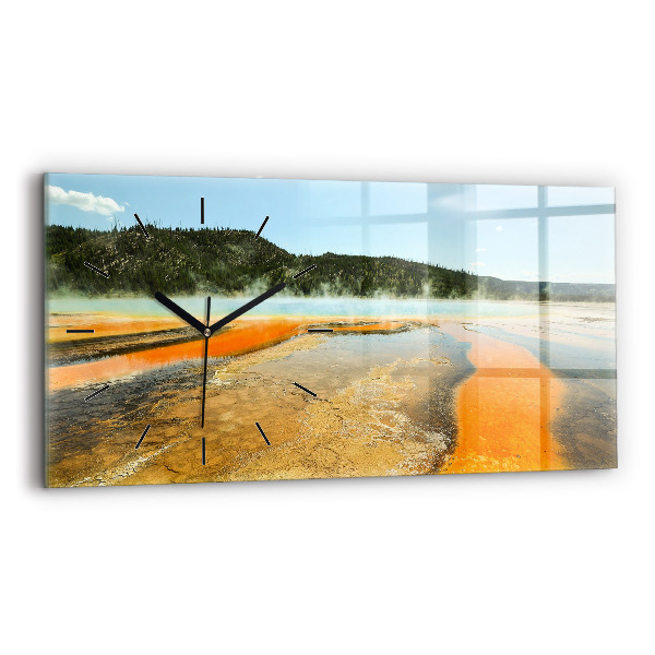 Horizontální skleněné hodiny na stěnu Jezero s horami