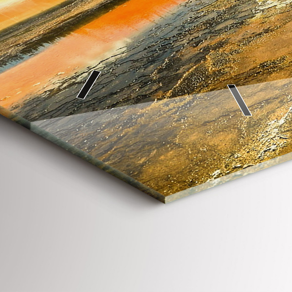 Horizontální skleněné hodiny na stěnu Jezero s horami