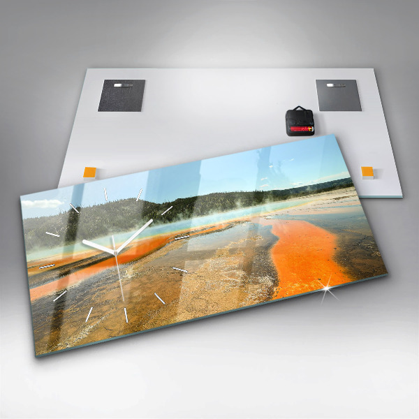 Horizontální skleněné hodiny na stěnu Jezero s horami